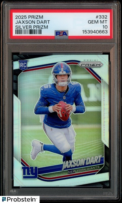 2025 Panini Silver Prizm #332 Jaxson Dart Giants RC Rookie PSA 10 GEM MINT