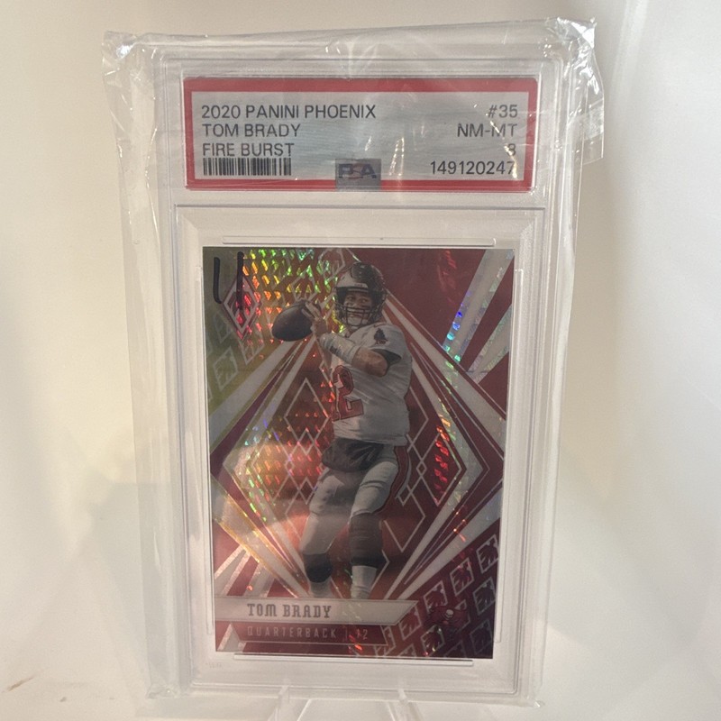 Panini 2020 Phoenix Tom Brady Fire Burst #35 Tampa Bay Buccaneers PSA 8