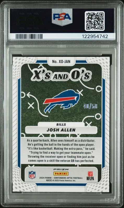 2024 Contenders Optic #XOJAN Josh Allen X'S And O'S Orange /50 PSA 9 Bills view 2