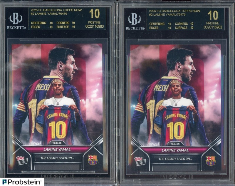 Lot Of (2) 2025 FC Barcelona Topps Now #2 Lamine Yamal BGS 10 BLACK LABEL
