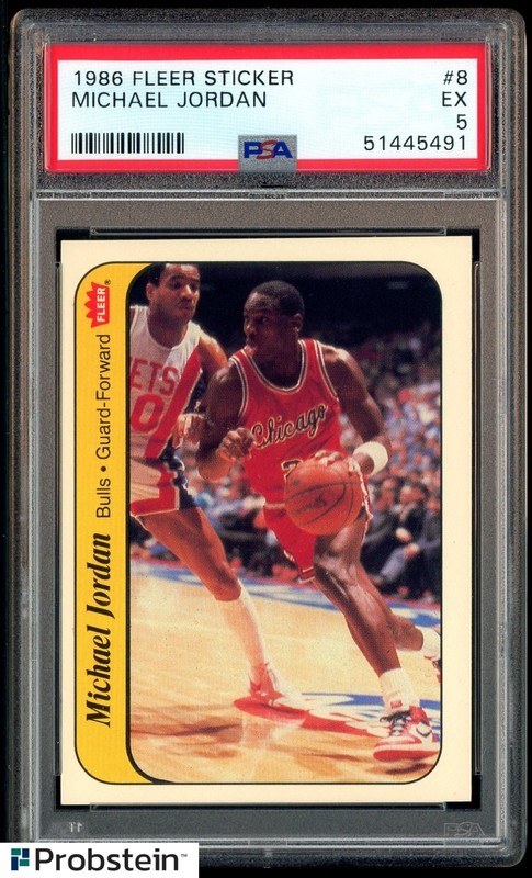 1986-87 Fleer Sticker Basketball #8 Michael Jordan RC Rookie HOF PSA 5 EX