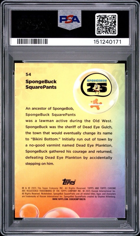 2025 Topps Chrome SpongeBob #54 Spongebuck SquarePants Kelp Green PSA 9 view 2