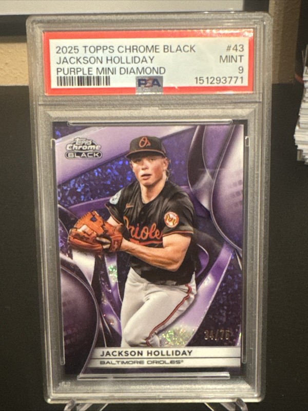 2025 Topps Chrome Black Jackson Holliday Purple Mini Diamond /75 PSA 9
