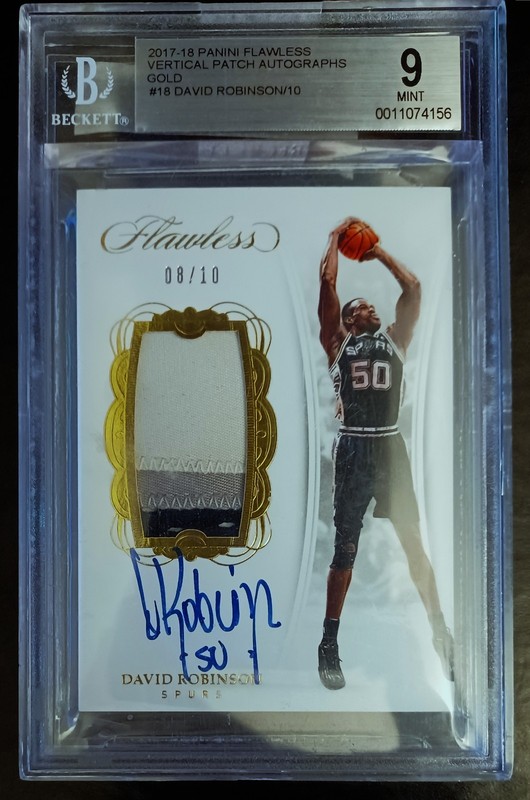 DAVID ROBINSON-2017/18 Flawless Gold (#8/10) 3-COLOR PATCH JERSEY/AUTO BGS:9/10 view 2