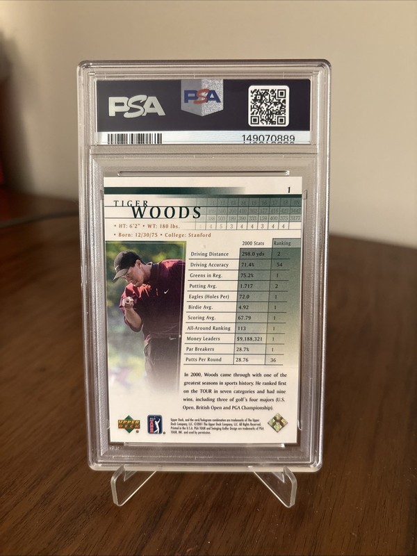 2001 Upper Deck Tiger Woods 1 PSA 8 Fresh Slab view 2