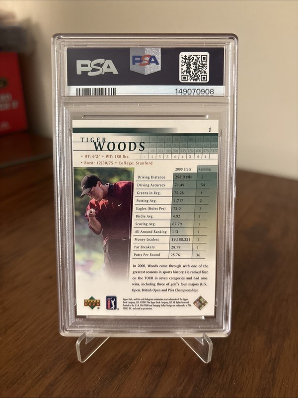 2001 Upper Deck Tiger Woods 1 PSA 9 Fresh Slab view 2