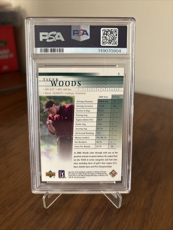 2001 Upper Deck Tiger Woods 1 PSA 10 Fresh Slab view 2