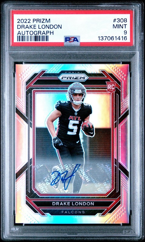 2022 Prizm Drake London #308 Rookie Silver Prizm Auto RC PSA 9 MINT