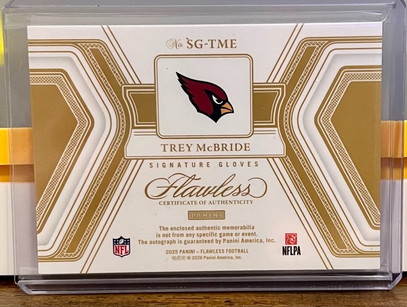 Trey McBride - 2025 Panini Flawless Signature Gloves Ruby /15 Auto Cardinals view 2