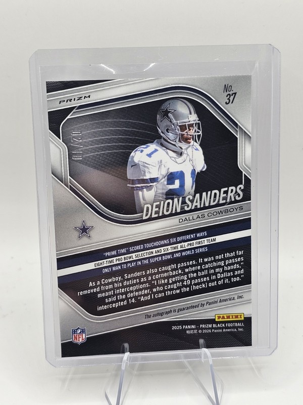DEION SANDERS 2025 PANINI PRIZM BLACK FOOTBALL Gold Shimmer Auto 2/10 #37 FOTL view 2