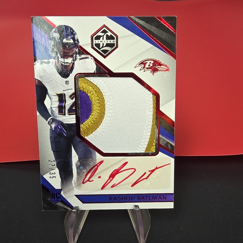 2021 Panini Limited - Rookie Patch Auto Rashod Bateman Ruby Spotlight 27/35 (RC)