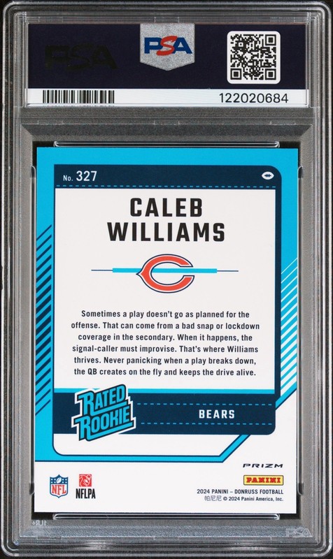 2024 Panini Donruss Caleb Williams OPTIC PREVIEW PINK ROOKIE #327 PSA 9 Bears view 2