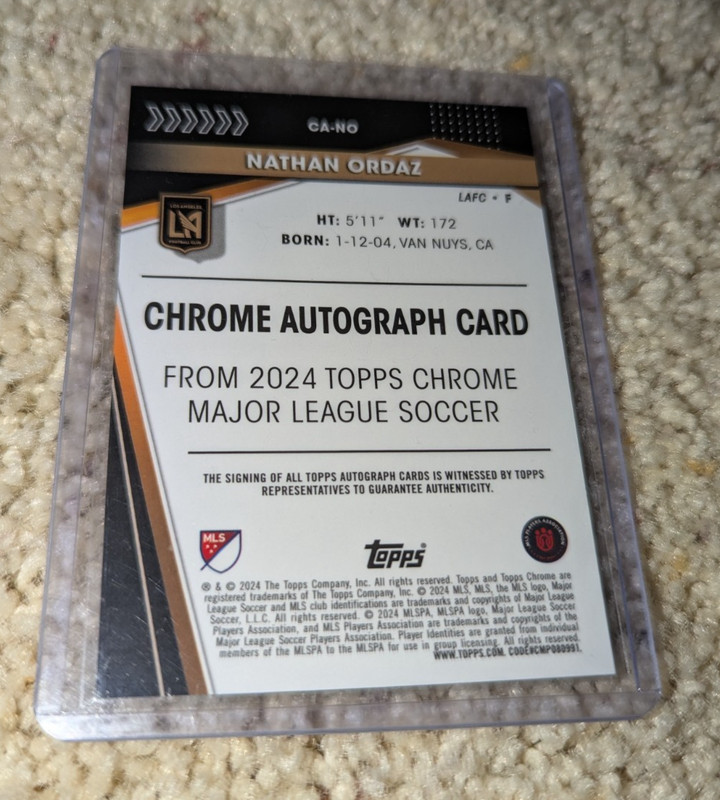 2023-24 Topps Chrome MLS Nathan Ordaz /10 Rookie Black Auto LAFC view 2