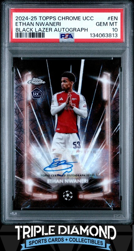 2024-25 Topps Chrome UCC Ethan Nwaneri Rookie Black Lazer Auto PSA 10 LS283