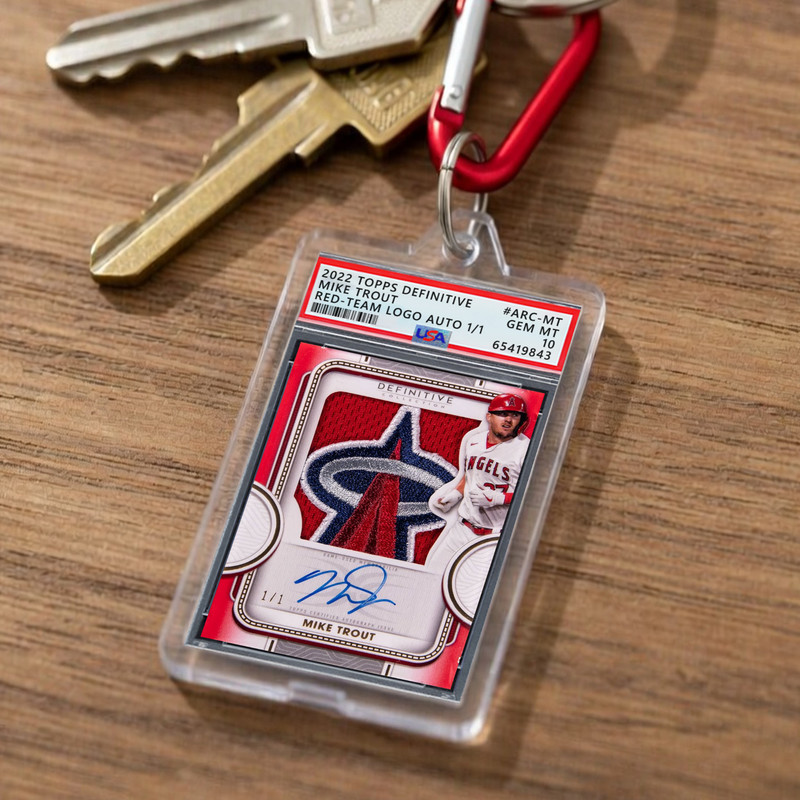 Mike Trout, 2022 Definitive Red Team Logo Auto 1/1 #ARCMT | Mini ƤSA 10 Keychain view 2
