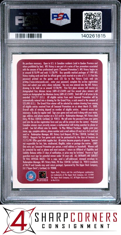 1999 VICTORY CONTEST CARD JOE MONTANA 49ERS HOF PSA 10 view 2