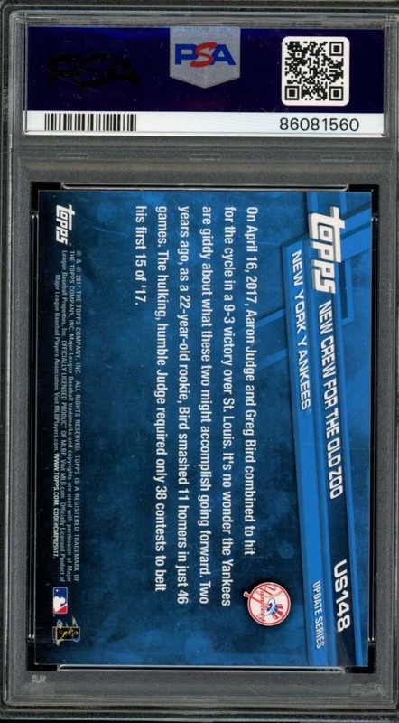 Aaron Judge Rookie Card 2017 Topps Update #US148 PSA 9 view 2