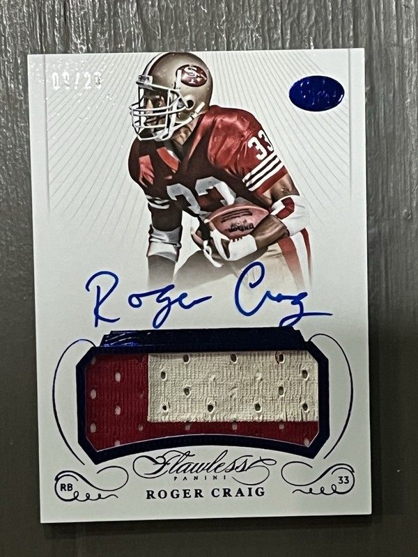 2015 Panini Flawless On Card Auto Jersey 49ers Roger Craig 09/20 Game Used