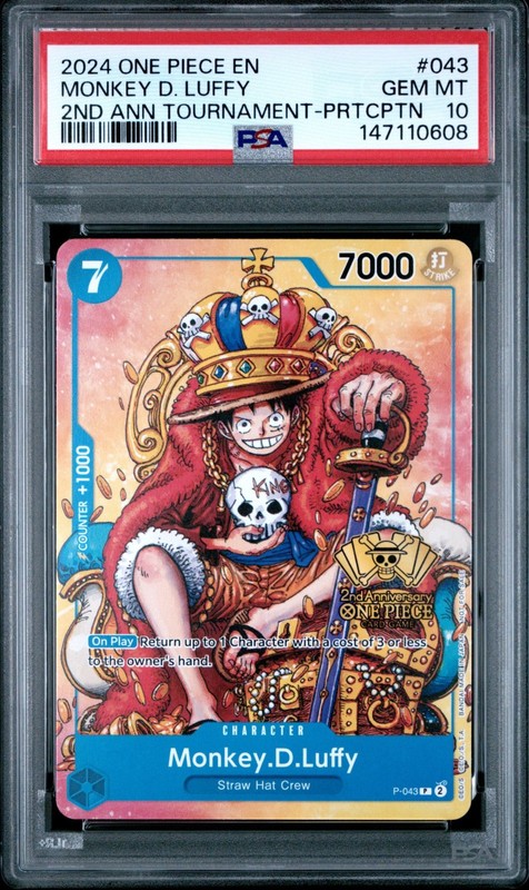 2024 ONE PIECE 2ND ANNIVERSARY PROMO P-043 Monkey D. Luffy PSA 10 GEM MINT💎