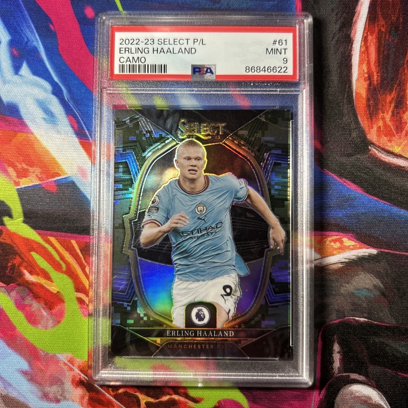 ERLING HAALAND PSA 9 22-23 Panini Select EPL /225 Camo Prizm Terrace Manchester
