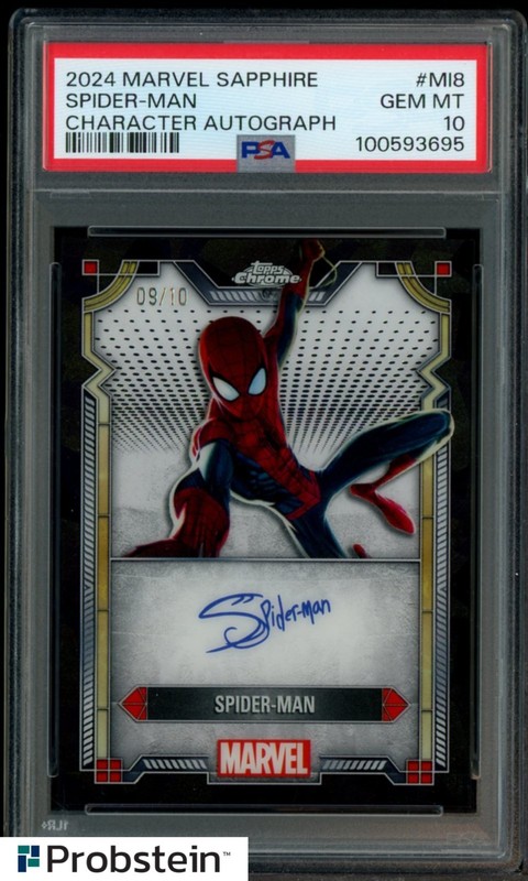 2024 Topps Chrome Marvel Sapphire Black Spider-Man Character AUTO 9/10 PSA 10