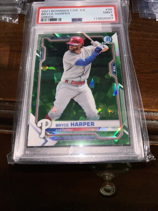 2021 Bowman Chrome Sapphire Edition Green Refractor /125 Bryce Harper PSA 9 MINT