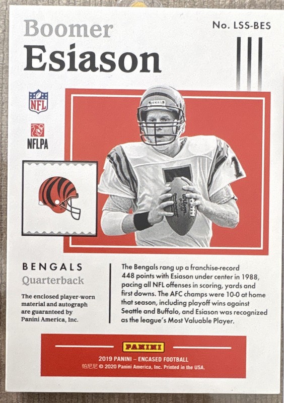 Panini 2019 Encased Boomer Esiason #LSS-BES Auto Patch /5 Bengals view 2
