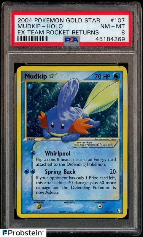2004 Pokemon EX Team Rocket Returns #107/109 Mudkip Gold Star Holo Rare PSA 8
