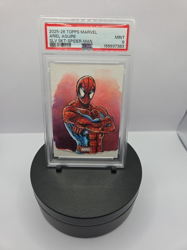 2025-26 Topps Marvel Ariel Aguire SLV SKT-SPIDERMAN AUTO PSA 9 MINT LOW POP RARE
