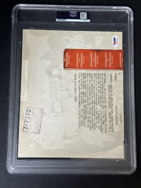 1927 World Series Babe Ruth HR In Game 4 8x10 Type 1 Baseball Photo PSA Auth view 2