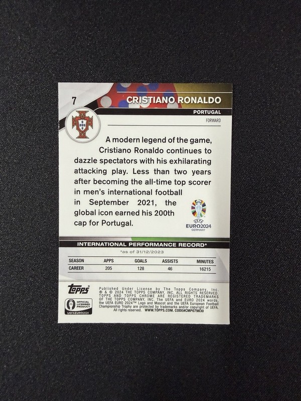 2024 Topps Chrome Euro Cristiano Ronaldo #7 Base Portugal view 2