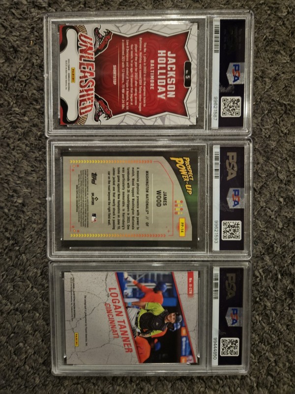 2024 Jackson Holliday + James Wood + Logan Tanner PSA 9 Graded Prospect Lot view 2
