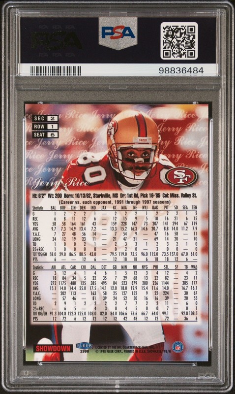 1998 FLAIR SHOWCASE ROW 1 #6 JERRY RICE PSA 9 view 2