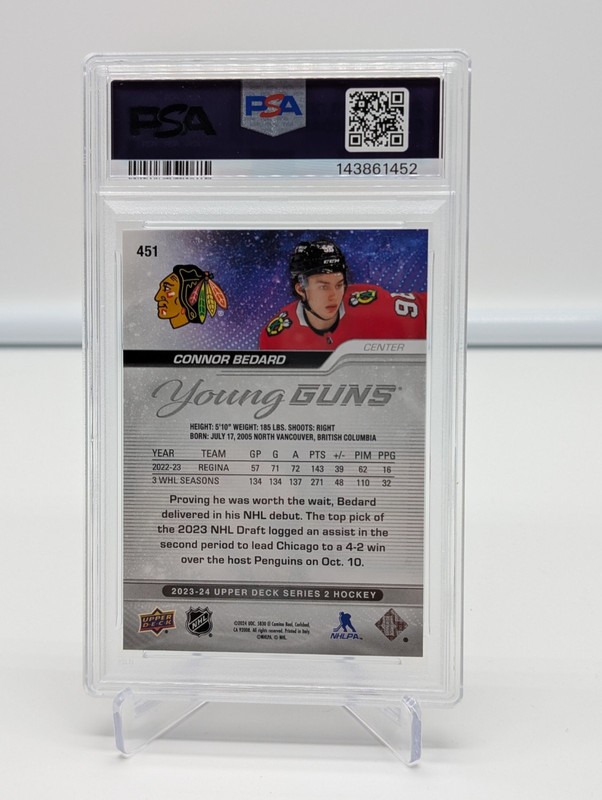 2023-24 Upper Deck Series 2 #451 Connor Bedard Young Guns PSA 9 MINT Rookie RC view 2
