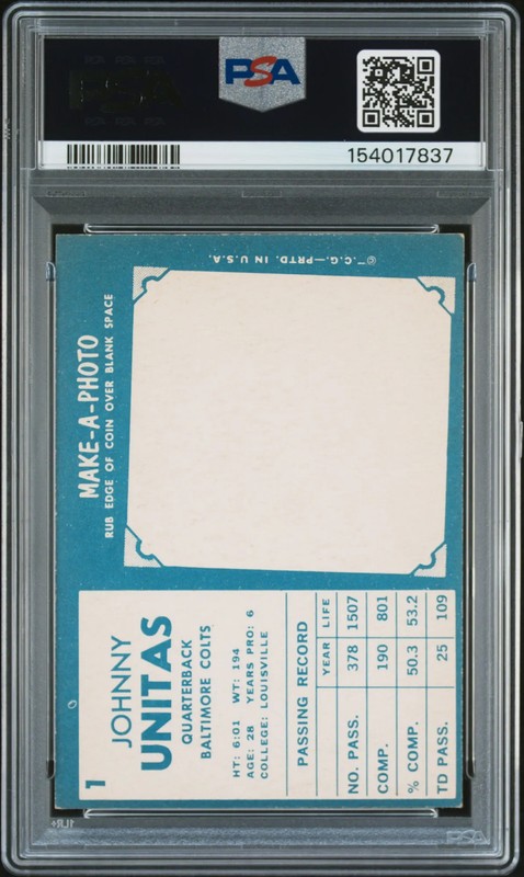 1961 Topps #1 Johnny Unitas Colts PSA 6 view 2