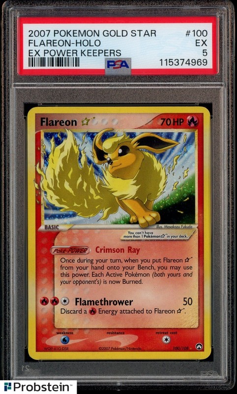 2007 Pokemon Gold Star Ex Power Keepers #100 Flareon Holo PSA 5 EX