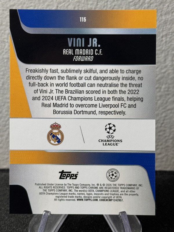 Vini Jr. 2025-26 Topps Chrome UCC Teal Refractor #115 /299 Real Madrid CF view 2