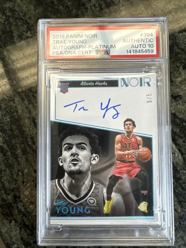 2018 Panini Noir Rookie Trae Young On Card Auto /5 PSA/DNA 10  Authentic  ⭐️RC