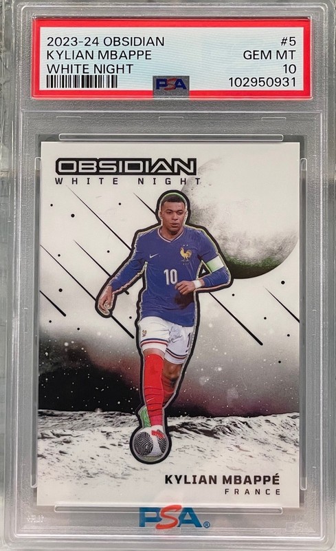 2023-24 Panini Obsidian Kylian Mbappe #5 White Night SSP France PSA 10