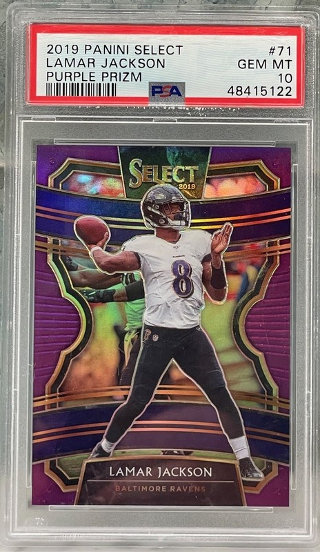 2019 Lamar Jackson Panini Select Purple Prizm #71 PSA 10 #/75