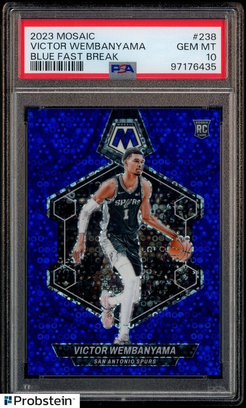2023 Panini Mosaic Blue Fast Break Prizm Victor Wembanyama RC Rookie /85 PSA 10