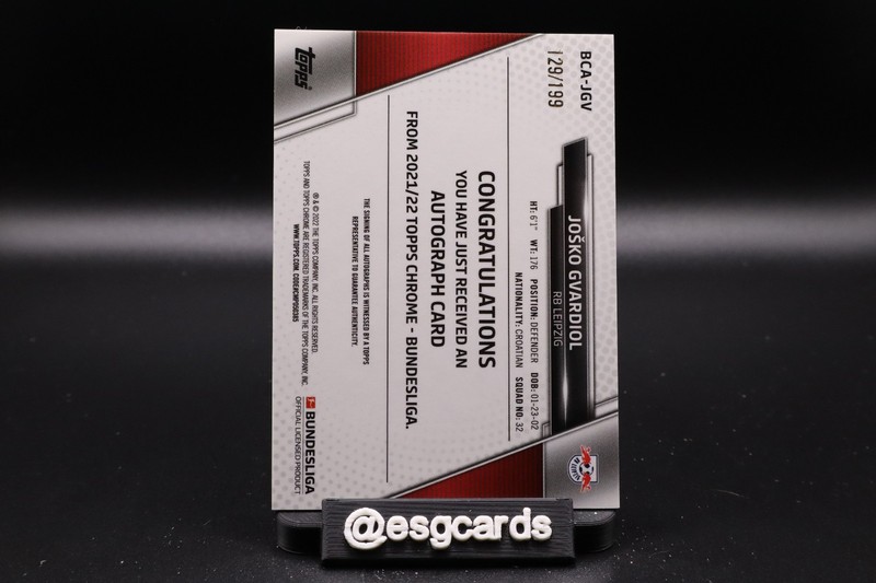 2021-22 Topps Chrome Bundesliga - #BCA-JG Josko Gvardiol (RC) Purple Auto /199 view 2
