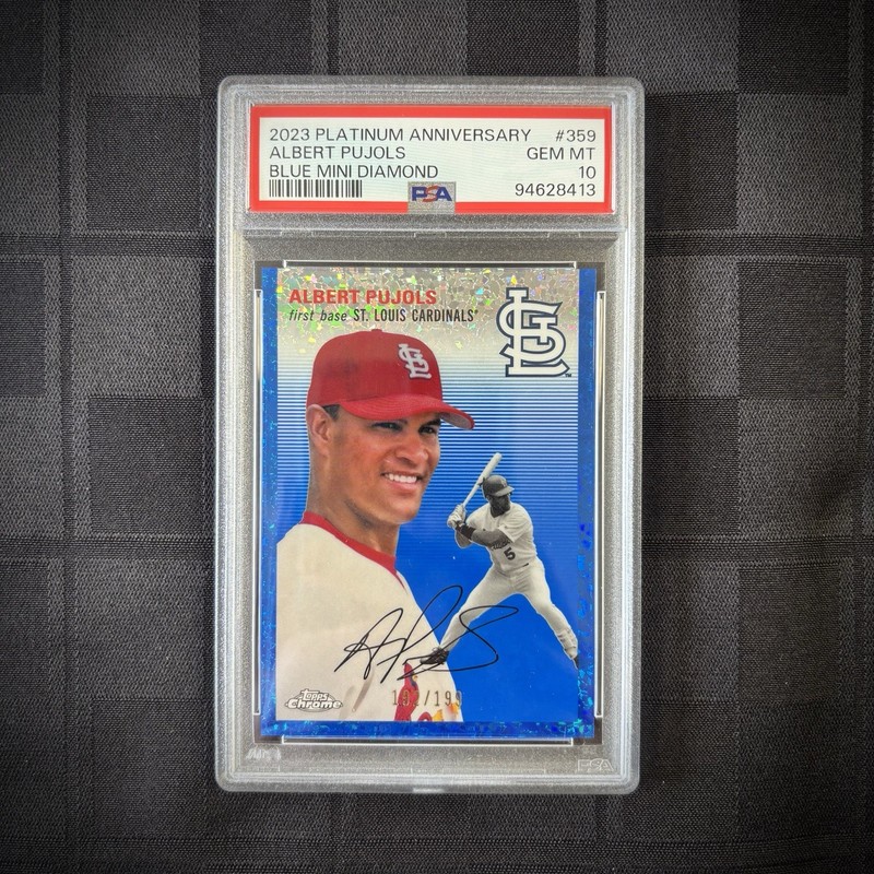 2023 Chrome Platinum Anniversary Albert Pujols Blue Mini Diamond /199 PSA 10