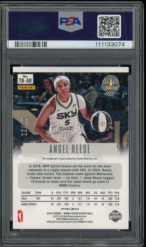 2024 Panini Prizm WNBA Throwback Gold Prizm Angel Reese RC Rookie AUTO /10 PSA 9 view 2