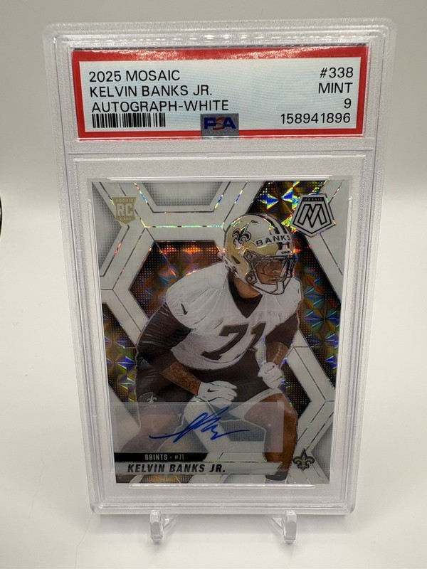 2025 Mosaic Kelvin Banks Jr Prizm White Auto #7/25 New Orleans Saints PSA 9 RC
