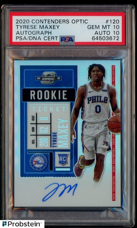 2020 Contenders Optic Holo Tyrese Maxey RC Rookie PSA 10 PSA/DNA AUTO 10