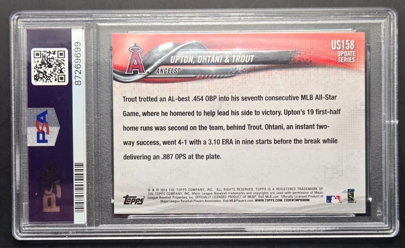 2018 TOPPS UPDATE #US158 JUSTIN UPTON MIKE TROUT SHOHEI OHTANI ROOKIE RC PSA 10! view 2