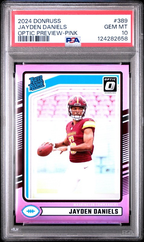 2024 PANINI DONRUSS - RATED ROOKIE JAYDEN DANIELS #389 OPTIC PINK PRIZM - PSA 10