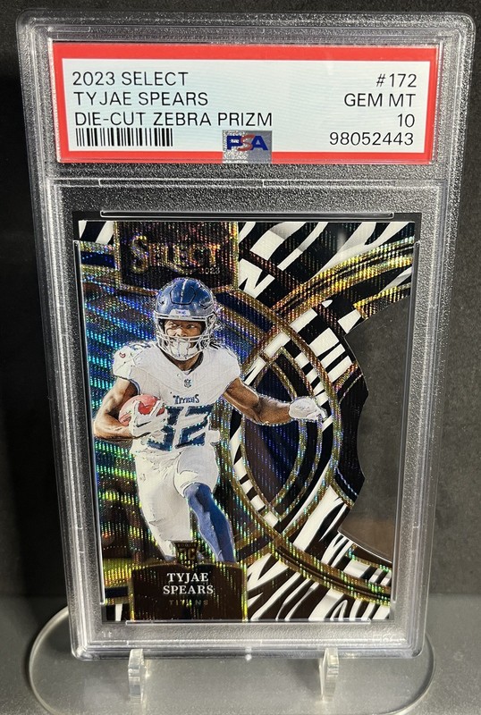 2023 Panini Select Tyjae Spears Rookie #172 PSA 10 Die-Cut Zebra SSP Titans