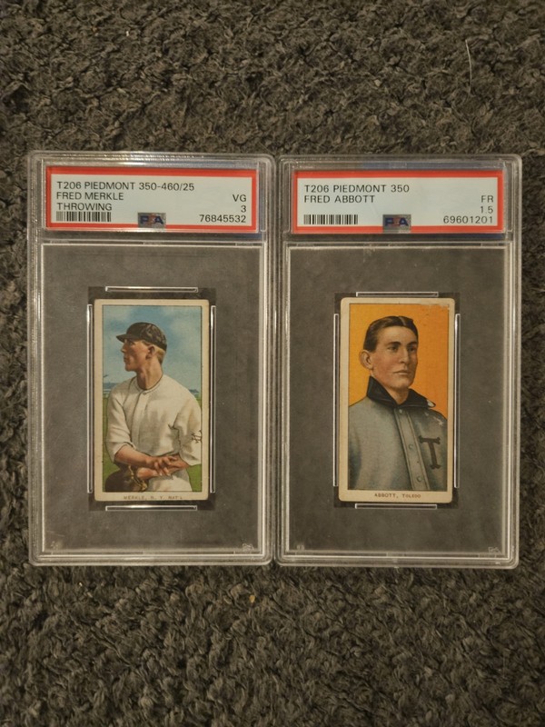 1909-11 T206 Piedmont Fred Merkle (Throwing) PSA 3 + Fred Abbott PSA 1.5